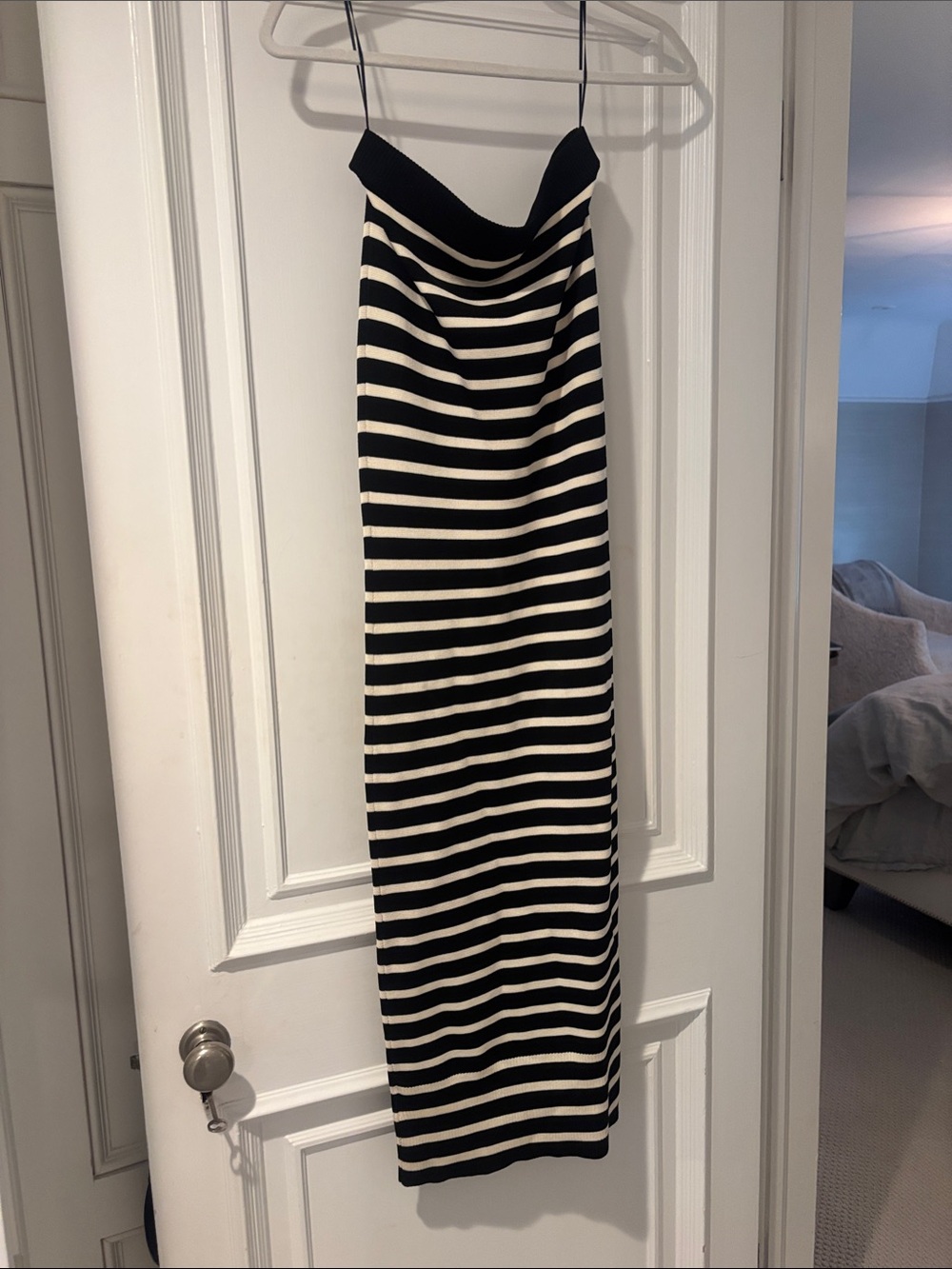 J. Crew Black and White Striped Midi strapless dress size small